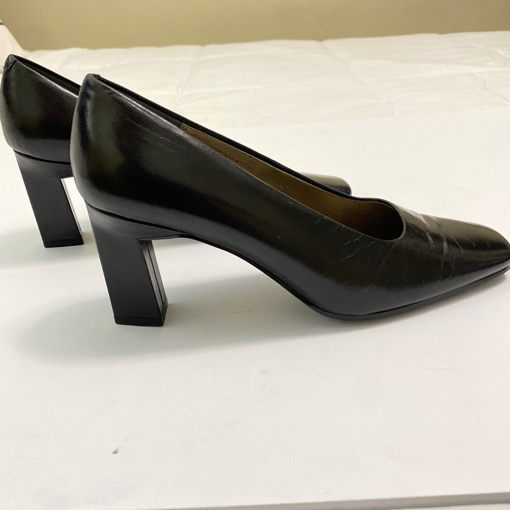 SRO Block Heel Pumps Womens 7 Black 90s Vintage Square Toe Corporate Shoes - Picture 5 of 7